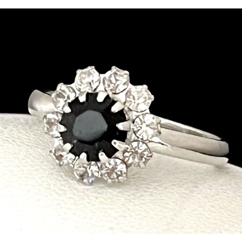 Vintage 1960s Ring Silver Tone Prong Set Rhinestone Mid Century Modern - 4J